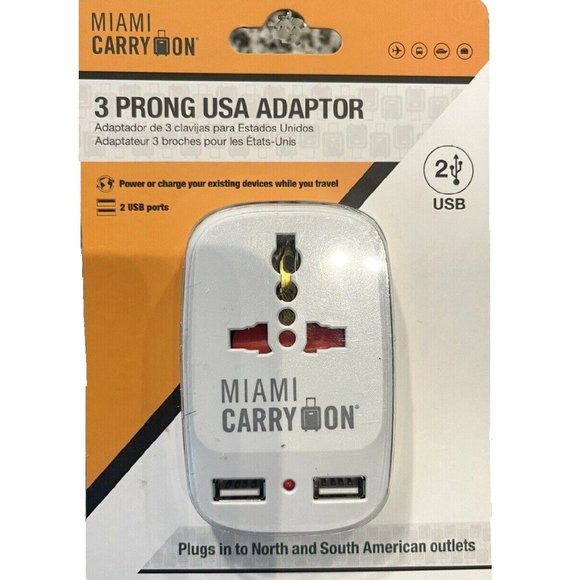 MIAMI CarryOn 3 Prong USA Travel Adaptor, N & S America Charger 2 USB Ports *NEW - Picture 4 of 7